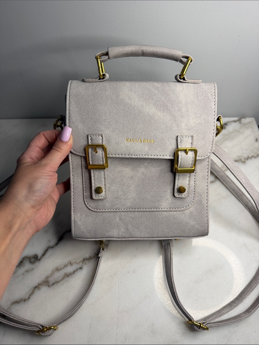 Cream Top-Handle Purse and Backpack